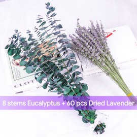 68 Pcs Dried Preserved Eucalyptus Stems & Lavender Flowers Bundles for Shower, 17'' Natural Real Live Eucalyptus Leaves Hanging Lavender Shower Plant, Fragrance, Decor