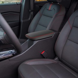 YOFAMO for 2020-2024 Buick Encore GX Accessories Car Armrest Cover Waterproof Center Console Pad Scratch Resistance Box Cover Leather Protector Pad(Black + Red Stitches)