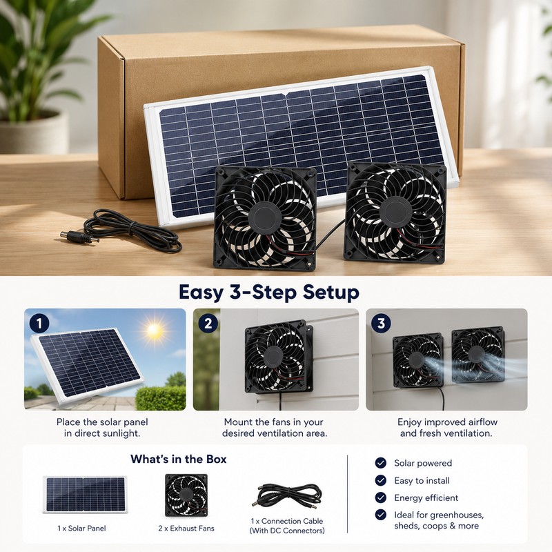 Solar Dual Exhaust Fan for Outdoor Ventilation – 30W Waterproof
