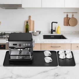Coffee Mat, 2-in-1 Silicone Bar Mat with Detachable Dish Drying Pad, 24x16 Inch Heat-Resistant Leak-Proof Non-Slip Counter Protector for Espresso Machine,Kitchen Countertop,Home Decor Essentials,Black