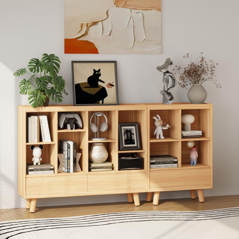 YOSHOOT 4 Cube Bookshelf with 1 Drawer - 21.7" Wood
