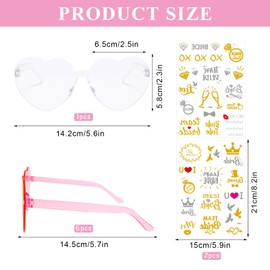 Hpbaggy Party Glasses Heart Sunglasses, Pack of 7 JGA Sunglasses with 2 JGA Tattoo Team Bride, Party Sunglasses, Team Bride, Heart Shaped Sunglasses, Hen Party Decoration Accessories (Pink and White)