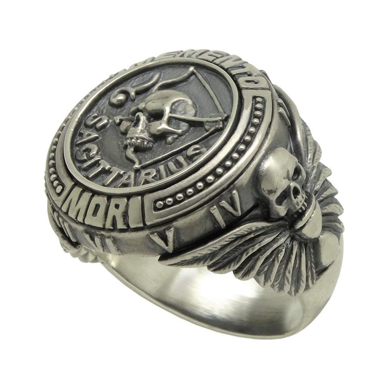Sagittarius Sterling silver 925 memento mori zodiac skull horoscope men’s