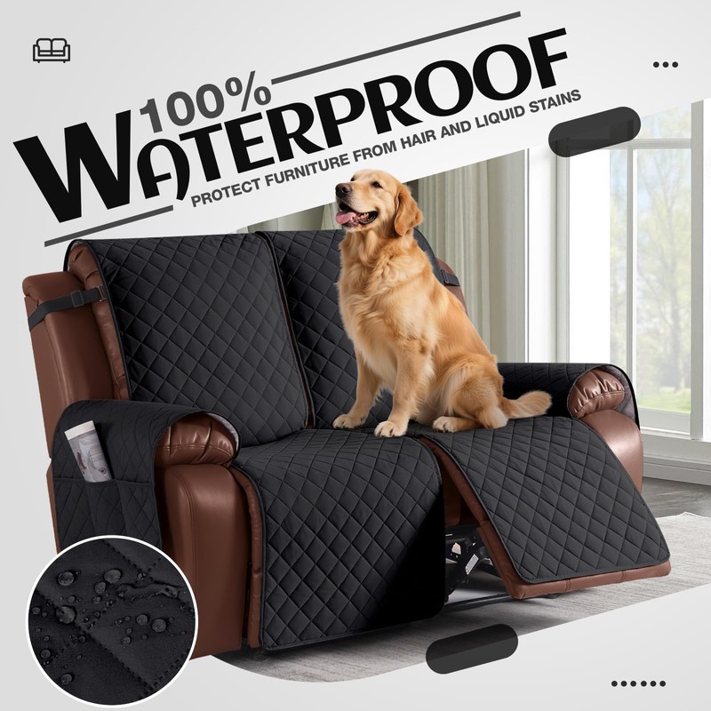 KinCam Waterproof Loveseat Recliner Cover, Non-Slip Reclining Couch Covers for