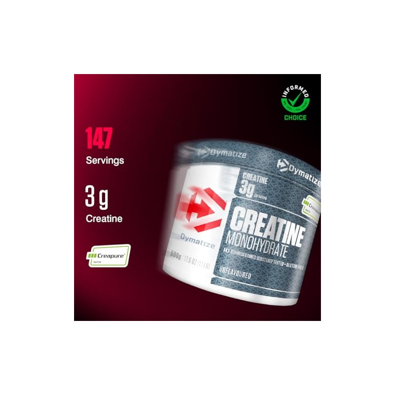 Dymatize Creatine Monohydrate Unflavoured Powder 500g - 100% Creapure Creatine