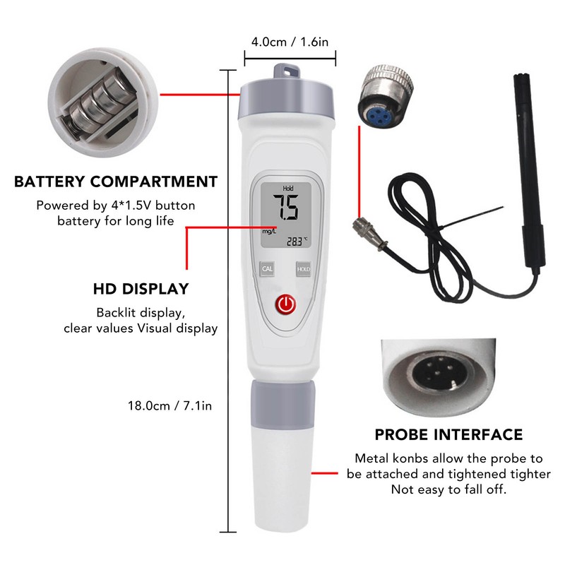 Water Quality Tester Backlight Portable Dissolved Oxygen Meter Analyzer Aquaculture