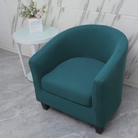 WOMACO 2 Pieces Club Chair Slipcover Printed Stretch Armchair Tub Round Barrel Swivel Chair Covers withc Cushion Cover Elastic Bottom Sofa Furniture Protector for Tullsta (2, Peacock Blue)