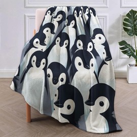 VANZEV Penguin Party Fleece Blanket Gifts, Adorable Penguin Gathering Design, Soft Penguin Throw 50x60 inches, Fun Winter Decor - Blue and Black