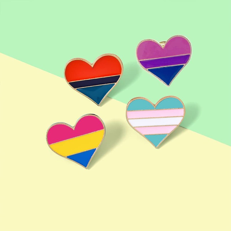Juego de 2 broches de arco iris, diseño de corazón,