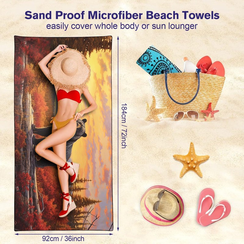 YISUMEI Microfibre Beach Towel Printed with Black Bear, Soft, Lightweight,