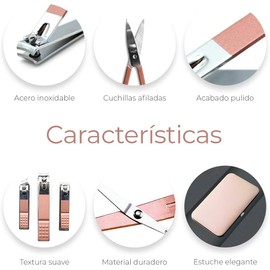Raganet, Set De Manicure y Pedicure, Cortaúñas, Para Pies y Manos, Acero Inoxidable 23 Piezas Incluidas (Rosa)