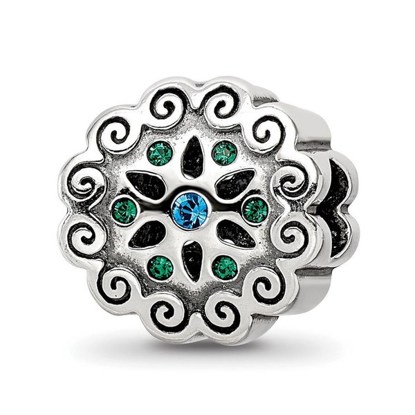 JewelryWeb 11.82mm 925 Sterling Silver Polished Reflections Blue Green Crystals