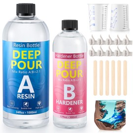 Dunkive 51oz Deep Pour Epoxy Resin Kit for 2-4" Pour Depths, Totally Clear & High Gloss, Bubble Free Low Odor 2: 1 Low Viscosity Casting Resin for River Table, Flower Preservation and Mold Crafts