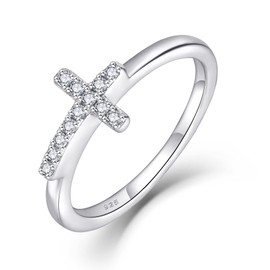 STARCHENIE Sideways Cross Ring 925 Sterling Silver Christian Religious Jewelry Gift for Women Size 7