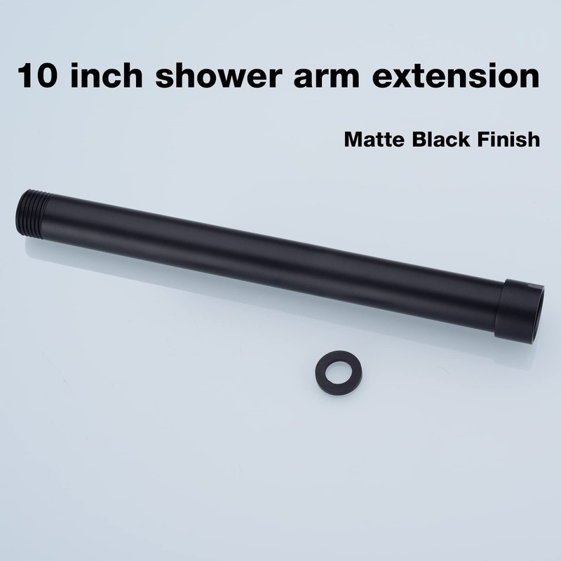 Black Shower Arm Extension 10 Inch High Flow Rainfall Shower