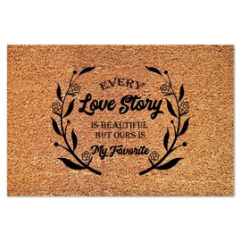 DecStic Every Love Story is Beautiful But Ours is My Favorite Coir Mat Door Mat Funny Bible Verse Durable Coir Non Slip Mat for Garage Patio High Traffic Areas 24x36in