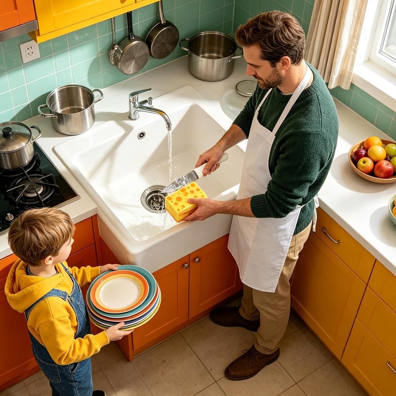 Genérico Dish Sponges Kitchen Cute Dot Double-Sided Non-Scratch Scrubbing