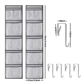 XDGBGFN Pack of 2 Hanging Shelf Hanging Organiser with 5 Mesh Pockets Hanging Storage Organiser for Door Organiser Bedroom Children's Room Bathroom Toy Storage