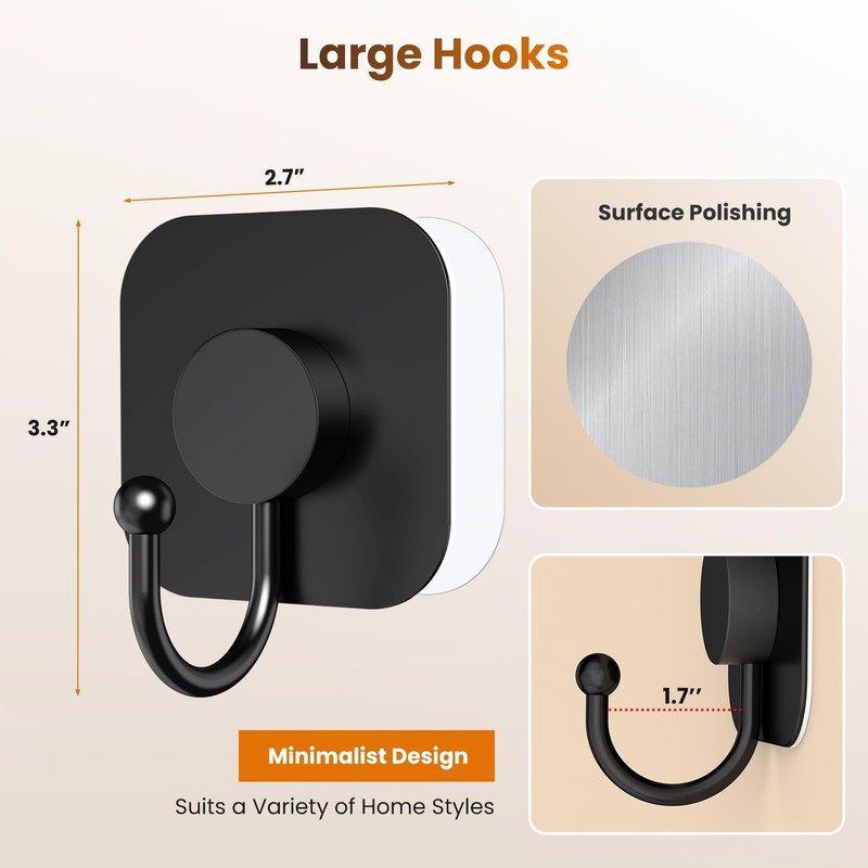 Aikzik 4 Pack Large Heavy Duty Wall Hooks - 26lb