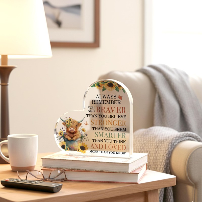 Inspirational Highland Cow Acrylic Desk Decor, Motivational Gift for Women
