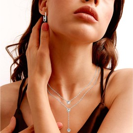 Nelytiya Silver Jewelry Set for Women Dainty,Layered CZ Pendant Necklace Dangle Earrings Chain Bracelet Adjustable,Earrings and Necklaces for Women Hypoallergenic