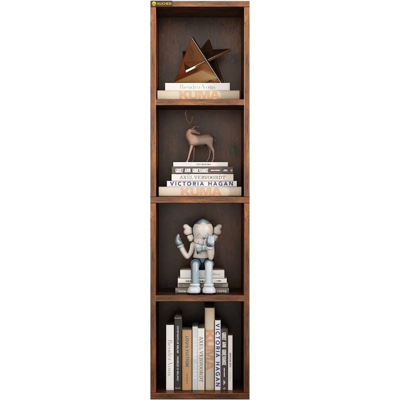 ALISENED 4 Cube Small Bookshelf, Narrow Storage Organizer Shelf, Wooden