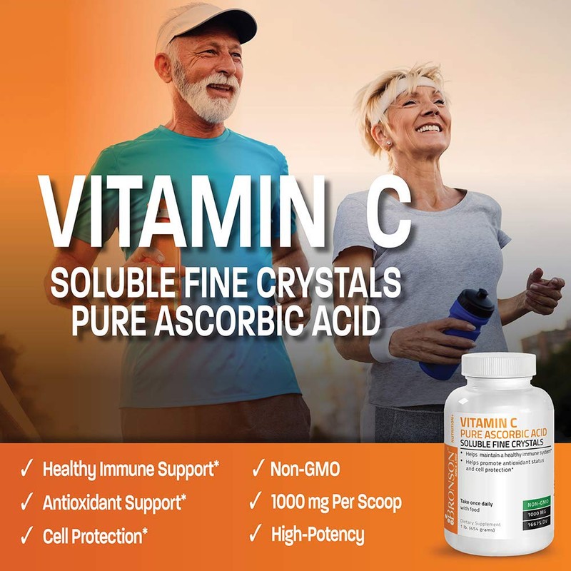 Bronson Vitamin C Powder Pure Ascorbic Acid Soluble Fine Non