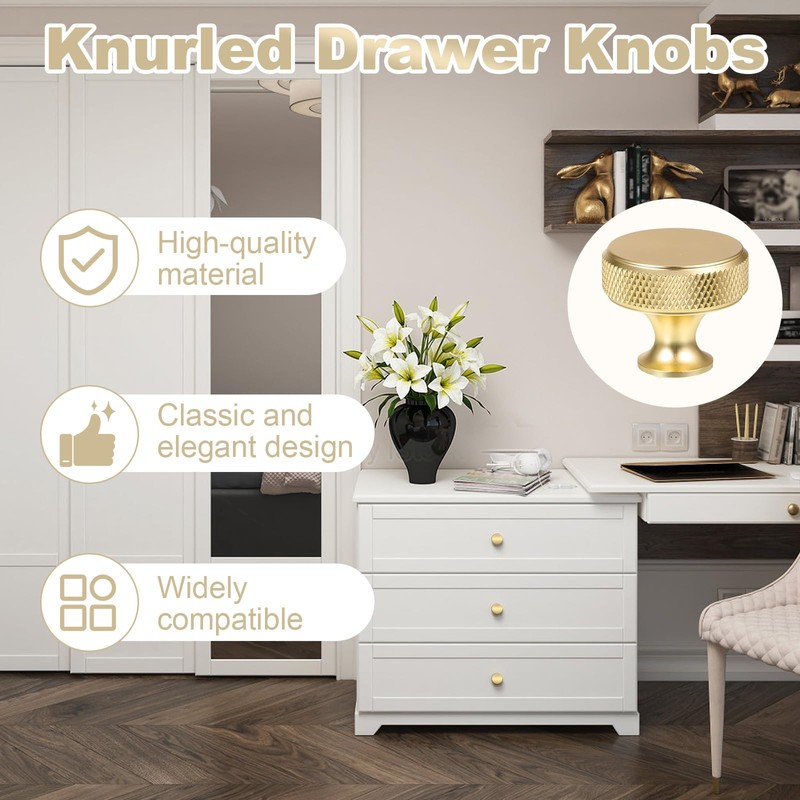 VEGCOO 12 Pack Gold Drawer Knobs, Single Hole Gold Cabinet