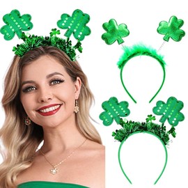 GRAEEN - Diadema para el día de San Patricio, trébol, aros de pelo verde, accesorios para el cabello (A1-trébol, dos piezas)