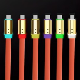 GentsStride Neon Chubby Flat Charge Cable with Gold-Plated Design Short USB Type C Cable Data Sync Cable RGB Colorful Gradual Glowing Charging Cord, Orange, USB-A to Type-C, 1.64FT