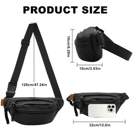 Long Keeper Waist Bag Fanny Pack for Women Men Ladies Bumbag Fashion Sports Chest Bag Water Resistant Belt Bag Cross Body Shoulder Bag for Travel Hiking Outdoor (Black)