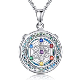 LUANIOL Metatron Cube Necklace 18k White Gold Plated Crystal Chakra Metatron Pendant Necklaces Amulet Sacred Geometric Jewelry Gift for Men Women