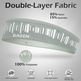 Sukeen Headbands for Men, Sweat Band Sweatbands Workout Headbands, Moisture Wicking Mens Headband, Reflective Sports Running Headband, Non Slip Cooling Headband for Gym, Fitness, Exercise, Dark Gray
