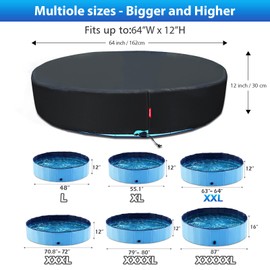 QH.HOME[2025 Upgraded Windproof] 63-64 inch Kiddie Pool Cover Round, Collapsible Dog Pool Cover with Super Windproof Ratchet Design, Odorless Waterproof Fabric Material and - Only Cover