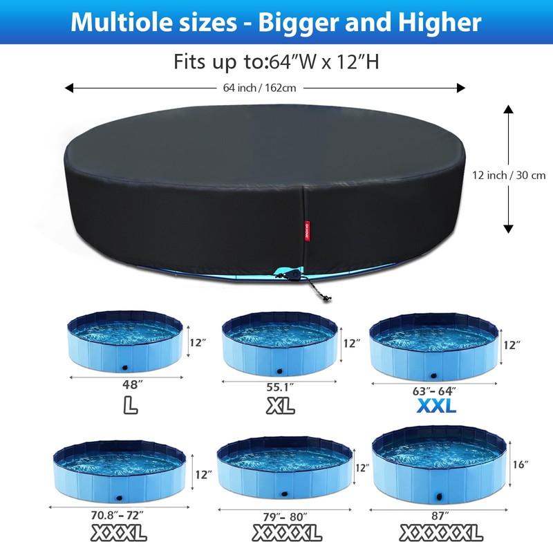 QH.HOME[2025 Upgraded Windproof] 63-64 inch Kiddie Pool Cover Round, Collapsible