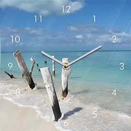 Wall Clock Glass 20 x 20 cm Sea Beach Holiday Clock Glass Picture Island Wall Picture Maritime Decoration Wall Decoration