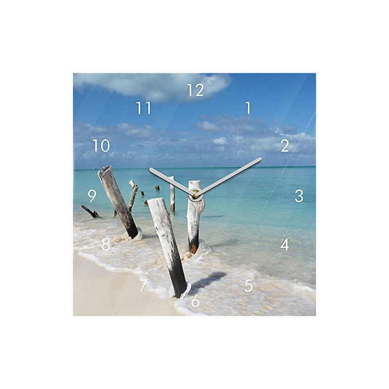 Wall Clock Glass 20 x 20 cm Sea Beach Holiday