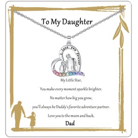 VEEHOO To My Daughter Necklace from Dad Father,Daughter Gifts from Dad Shining Heart Father Daughters Necklaces,Daughters Valentines Day Gifts