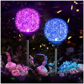 MMHF Solar Garden Lights Outdoor, Upgraded Globe Powered Garden Light, Multi-Color Changing LED Solar Stake Lights for Patio Backyard Pathway Party Decoration (Stainless Steel, 2 Pack)