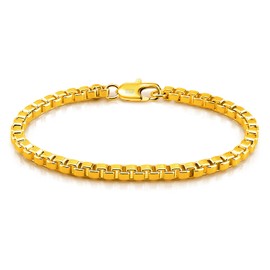 Dankadi 925 Sterling Silver Bracelet Men Women 3MM Square Rolo Link Round Box Chain 6.3" 6.7" 7" 7.5" 8" 8.5" 9" Bangle Unisex Jewelry Gift (Square Gold, 8 inches)
