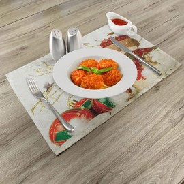 ABAKUHAUS Christmas Place Mats, Colourful Jolly Times, Washable Fabric Dining Room Kitchen Table Decoration Digital Print, Grey Red