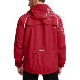 Men's Cycling Rain Jackets Waterproof Running Bike Windbreaker Hooded Reflective Biking Windproof Bicycle Riding(Dark Red,M)