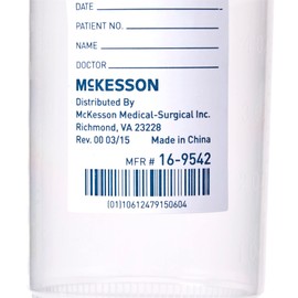 McKesson Specimen Containers, Sterile, Pneumatic Tube Systems, Wide-Mouth, 4 oz, 300 Count