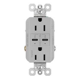 Legrand radiant R26USBPDGRY 15 Amp Tamper-Resistant Decorator Duplex Receptacle Outlet with Ultra Fast USB C/C 6.0A Charging Ports PLUS 30W Power Delivery, Gray (1 Count)