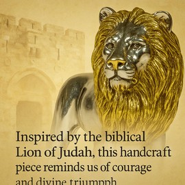 3 ARCHES USA Lion of Judah Statue - Metallic Gold & Silver Resin Religious Figurine on Wooden Base - Christian Home Decor - 7W x 5.5H Religious Gift