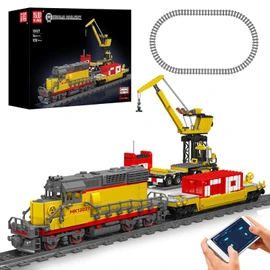 Mould King 12027 Diesel Locomotive Train Building Sets with a Semi-Trailers, Cranes, Remote/App Control Engineering Toy Kit, Scale Model with Trains Tracks for Adults(1170 Pieces)