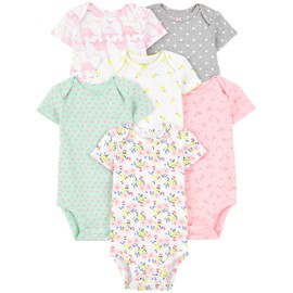 Simple Joys by Carter's Baby Girls' Short-Sleeve Bodysuit, Pack of 6, Multicolor/Dinosaur/Floral/Forest Animals/Fruit/Hearts, 18 Months