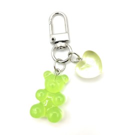4Trails Gummy Bear Keychain with Heart Charm, Resin Bear Lucky Cute Keyring (Green)