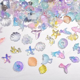 100pcs Ocean Series Nail Art Jewelry 3D Shell Starfish Dolphin Mixed Summer Ocean Diamond Nail Jewelry Mini Seaside Nail Designs Women Girls Nail Art Supplies