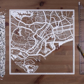 Singapore Paper Cut Map White 30x30 cm Paper Art